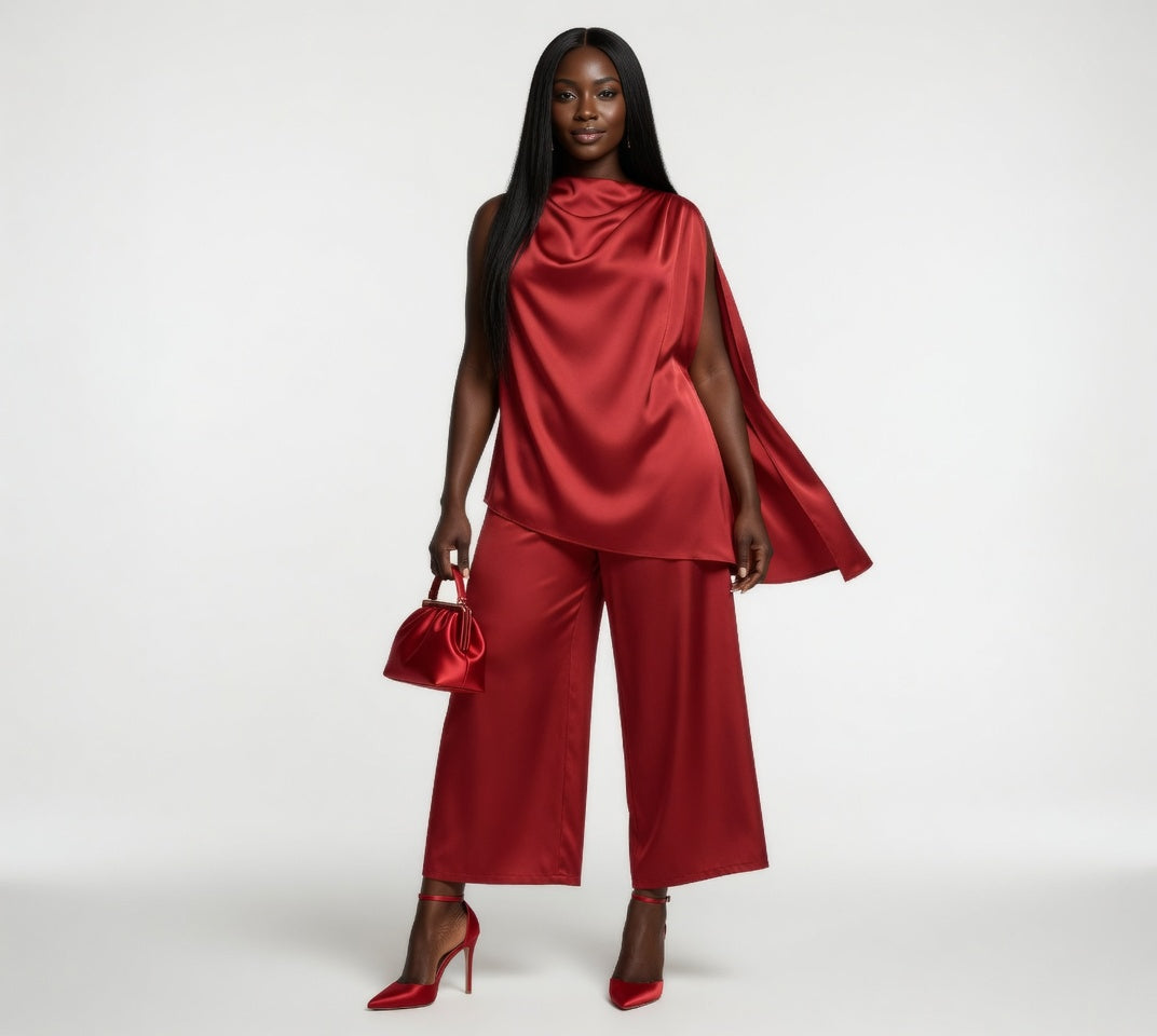 Women's Satin Cape Set Top and pants