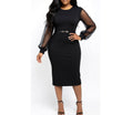 Women Sheath Dress with Sheer Puff Sleeves