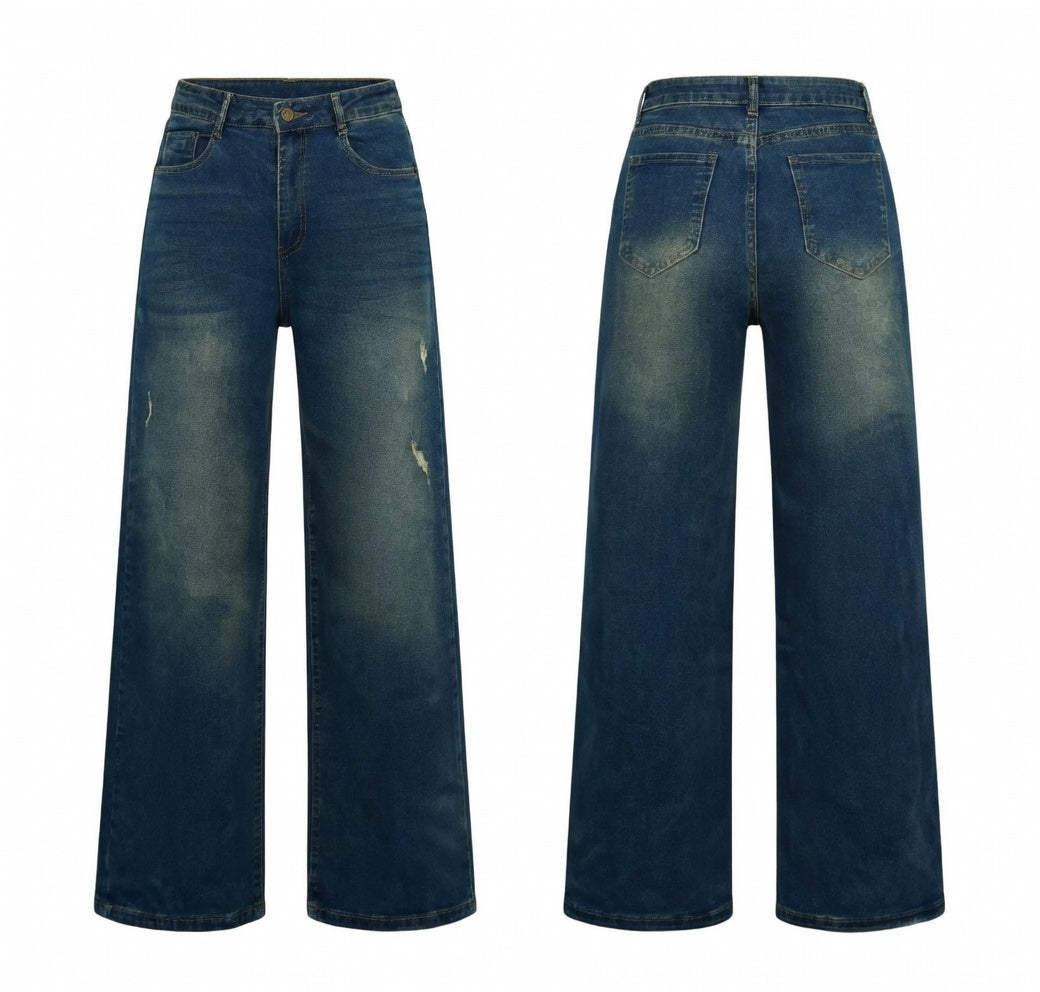 Women Medium Blue Wide-Leg Distressed Jeans