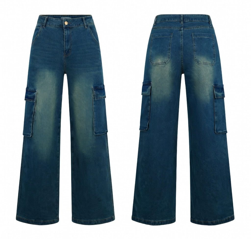 Women wide-leg cargo jeans