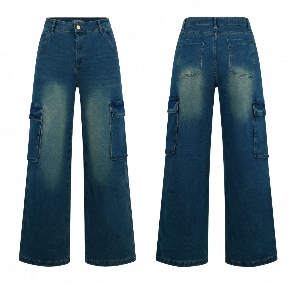 Women wide-leg cargo jeans