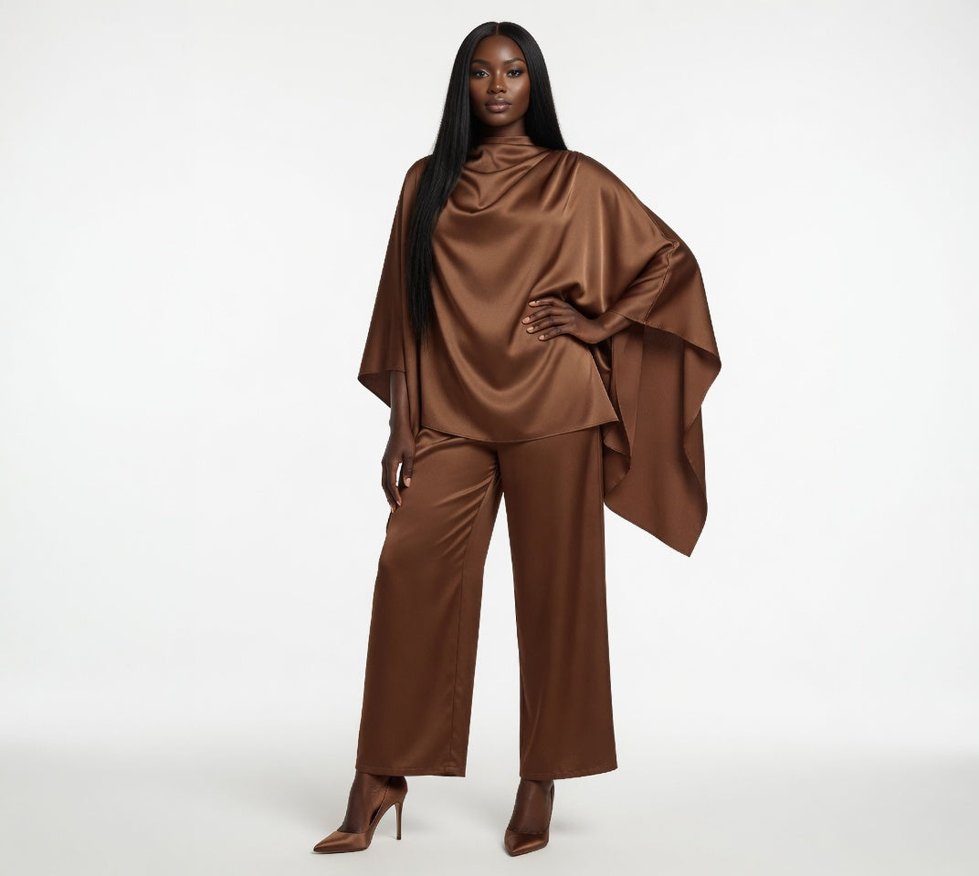 Women's Satin Cape Set Top and pants