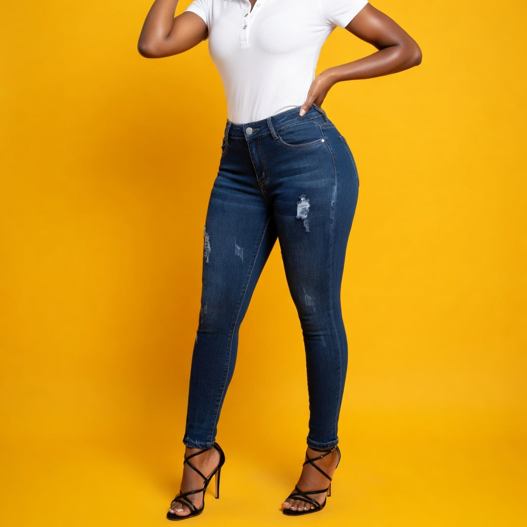 High-Waisted Distressed Skinny Jeans