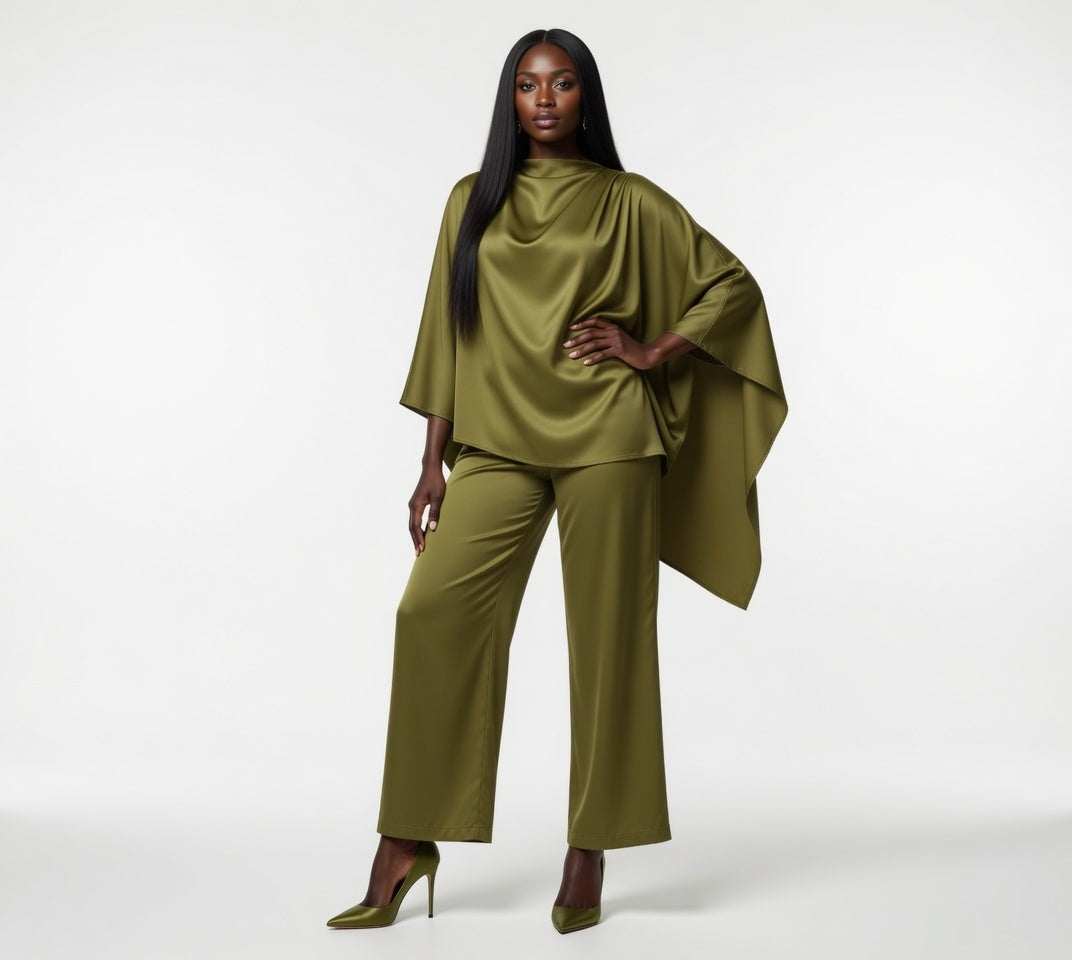 Women's Satin Cape Set Top and pants